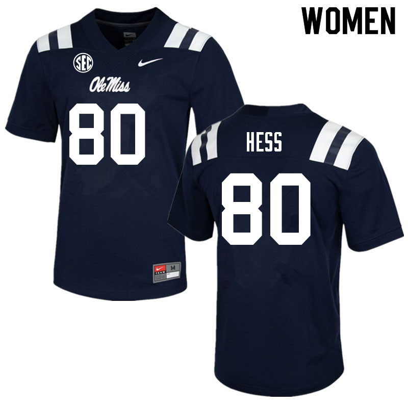 Women #80 Jonathan Hess Ole Miss Rebels College Football Jerseys Sale-Navy